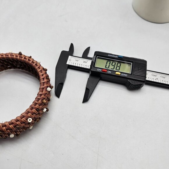 Handwoven Brown Bangle Bracelet With Beads Accents Bohemian - Picture 6 of 6